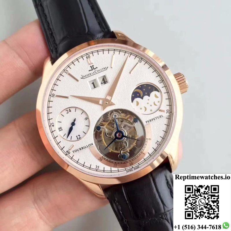 Jaeger-Lecoultre Master Grande Tradition Tourbillon Rose Gold White Dial-Rep Time Watches