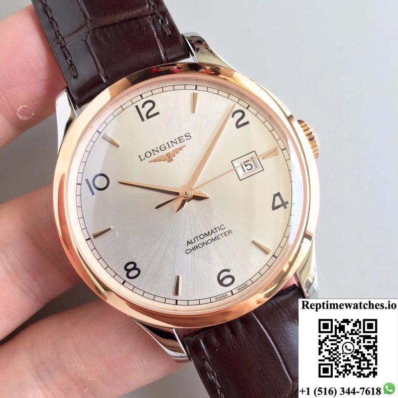 Longines Record L2.820.4.76.2 18K Rose Gold Silver Dial-Rep Time Watches