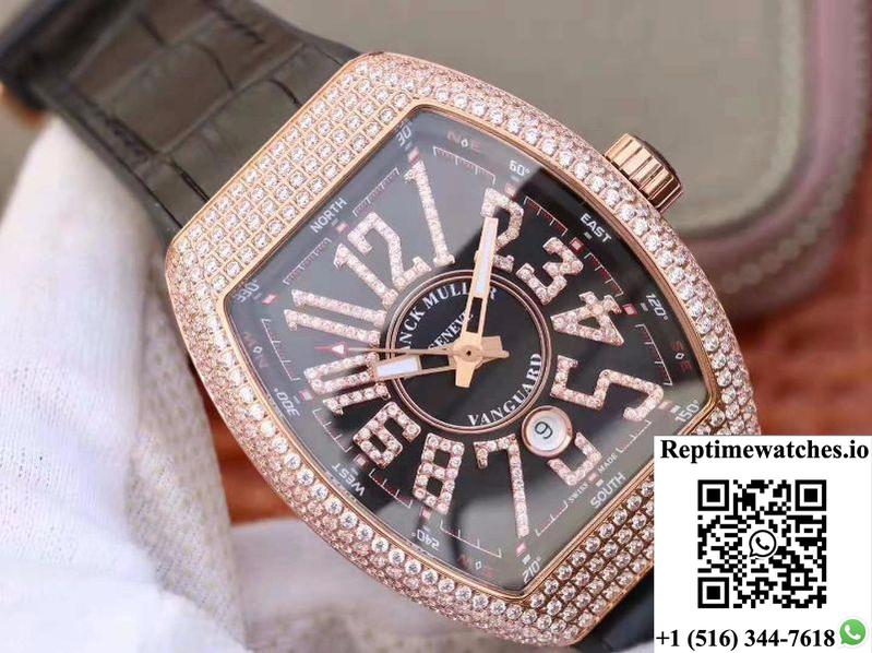 Franck Muller Vanguard 18K Rose Gold V45.Sc.Dt.D.Nbr.Cd.5N.Nr Black Dial-Rep Time Watches