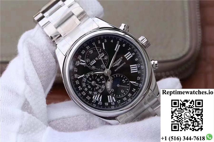 Longines Conquest Classic Chronograph Moonphase Black Dial-Rep Time Watches