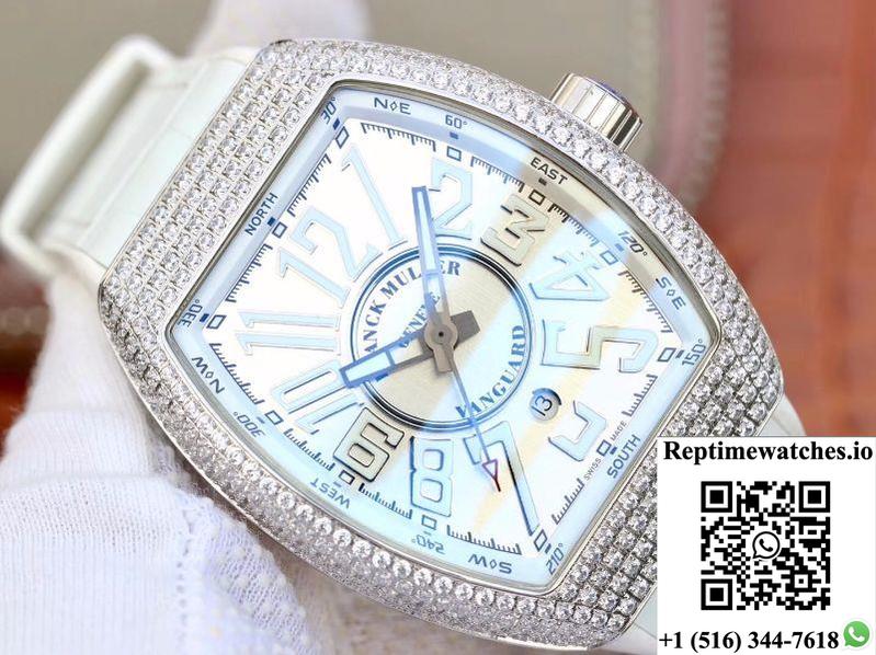 Franck Muller Vanguard V45.Sc.Dt.D.Nbr.Cd.5N.Nr Silver Dial-Rep Time Watches