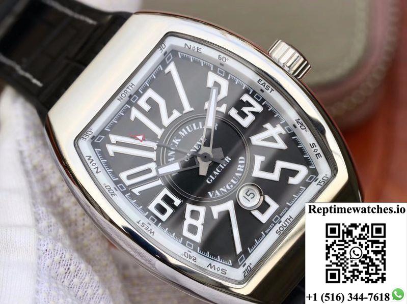 Franck Muller Vanguard V45-04 Black Leather Strap Black Dial-Rep Time Watches