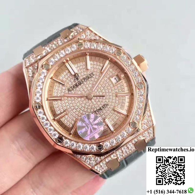 Audemars Piguet Royal Oak 15450 Jf Factory Rose Gold Diamond Dial-Rep Time Watches