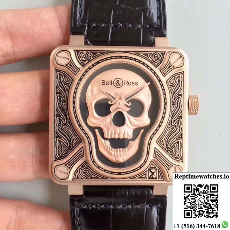 Bell & Ross Br 01 Skull Bronze Rose Gold And Black Dial-Rep Time Watches