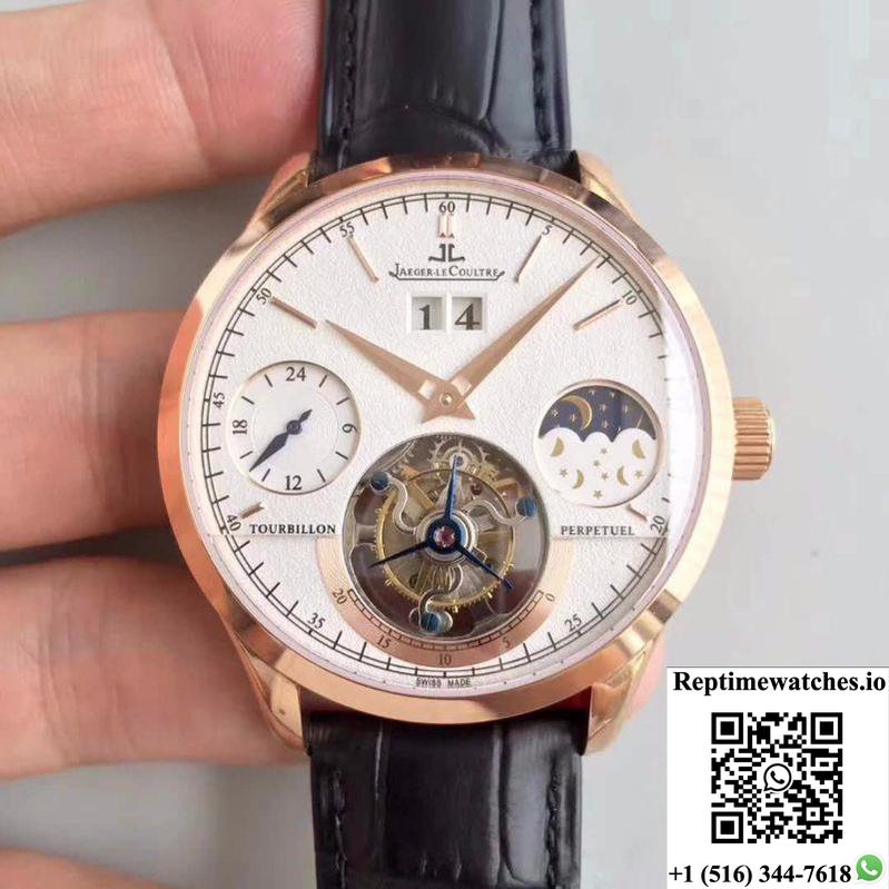 Jaeger-Lecoultre Master Grande Tradition Tourbillon Rose Gold White Dial-Rep Time Watches