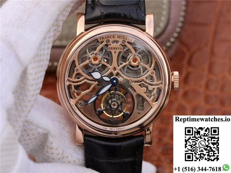 Franck Muller Giga Tourbillon 18K Rose Gold Skeleton Dial-Rep Time Watches