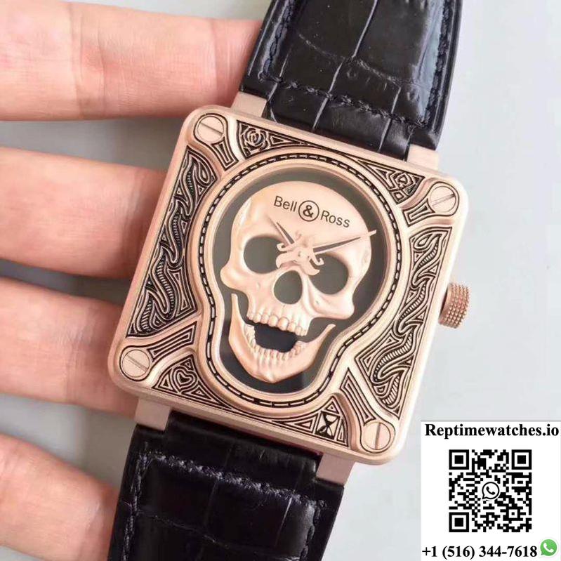 Bell & Ross Br 01 Skull Bronze Rose Gold And Black Dial-Rep Time Watches