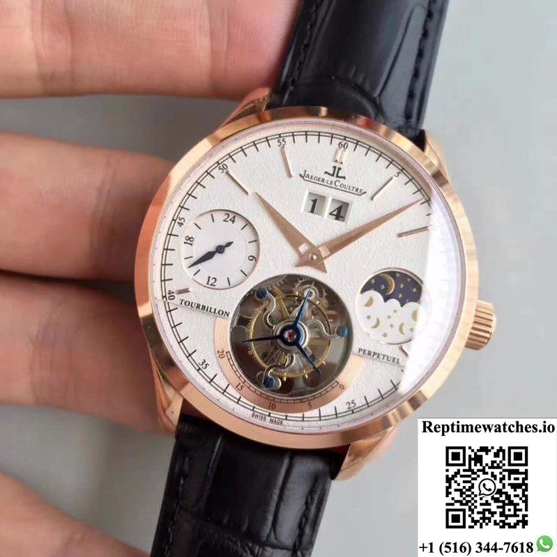 Jaeger-Lecoultre Master Grande Tradition Tourbillon Rose Gold White Dial-Rep Time Watches