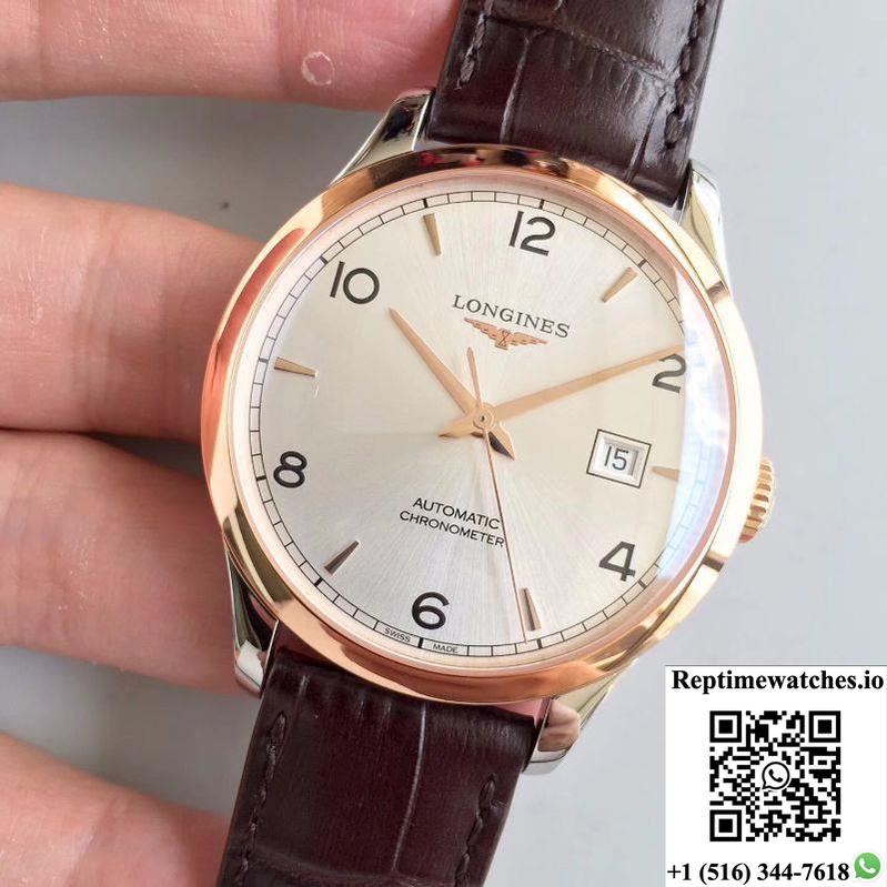 Longines Record L2.820.4.76.2 18K Rose Gold Silver Dial-Rep Time Watches