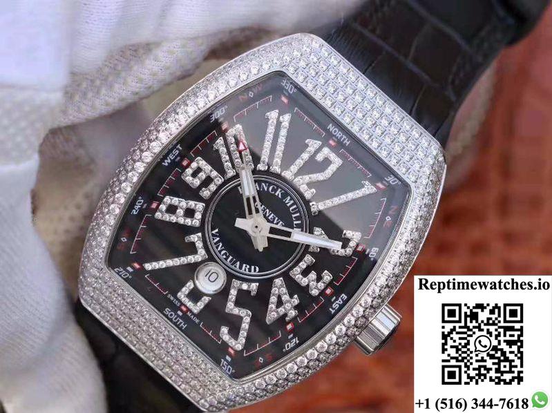 Franck Muller Vanguard V45.Sc.Dt.D.Nbr.Cd.5N.Nr Black Dial-Rep Time Watches