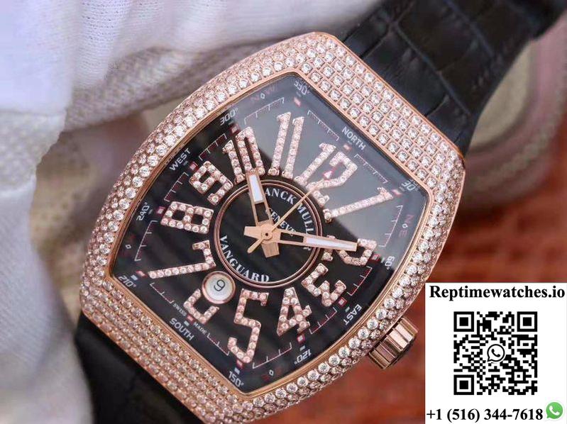 Franck Muller Vanguard 18K Rose Gold V45.Sc.Dt.D.Nbr.Cd.5N.Nr Black Dial-Rep Time Watches