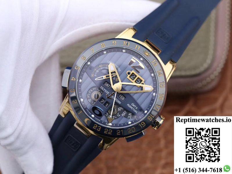 Ulysse Nardin El Toro 322-00-3/Bq All Working Gmt Calendar 18K Yellow Gold Blue Dial-Rep Time Watches