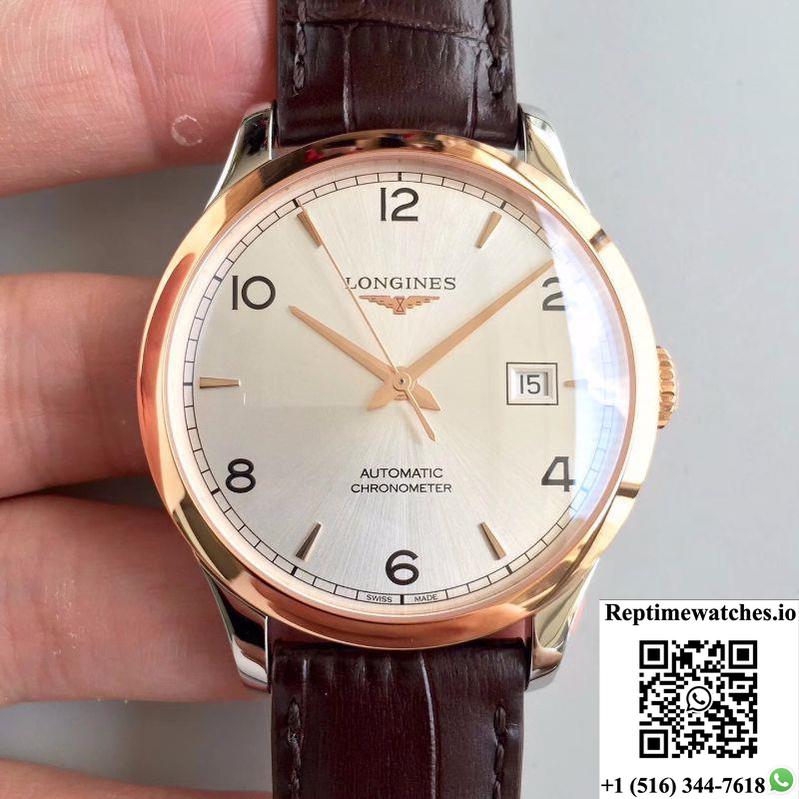 Longines Record L2.820.4.76.2 18K Rose Gold Silver Dial-Rep Time Watches