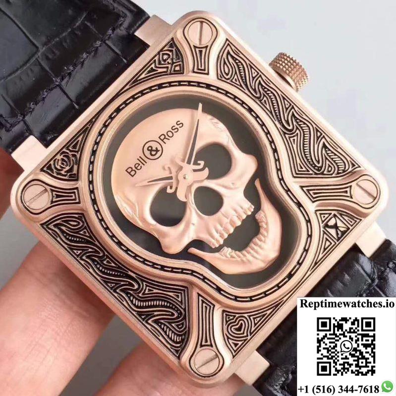 Bell & Ross Br 01 Skull Bronze Rose Gold And Black Dial-Rep Time Watches