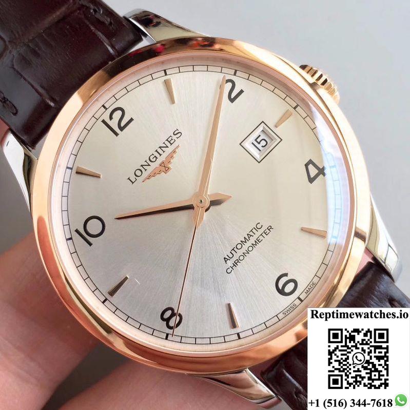 Longines Record L2.820.4.76.2 18K Rose Gold Silver Dial-Rep Time Watches