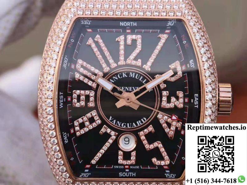 Franck Muller Vanguard 18K Rose Gold V45.Sc.Dt.D.Nbr.Cd.5N.Nr Black Dial-Rep Time Watches