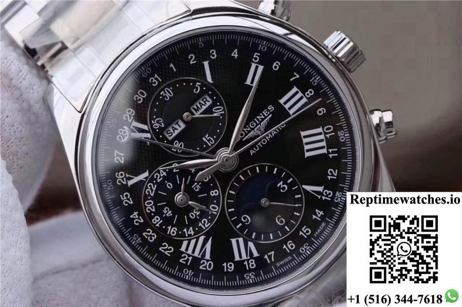 Longines Conquest Classic Chronograph Moonphase Black Dial-Rep Time Watches