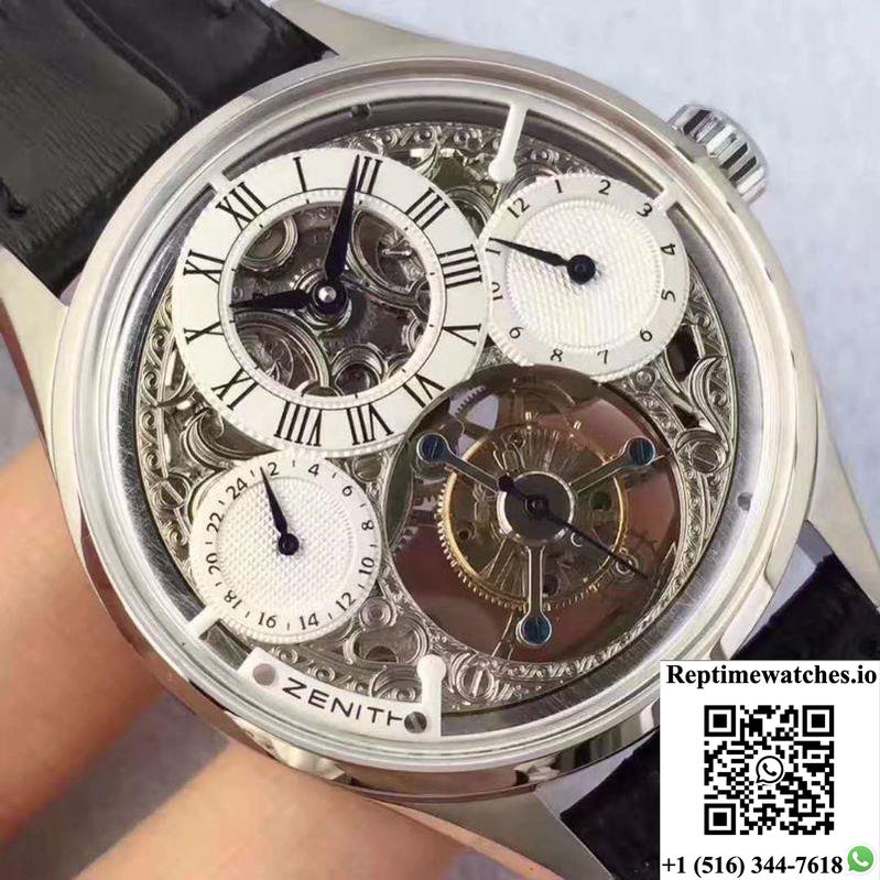 Zenith Ep Calender Skeleton Tourbillon Ss/Le White And Skeleton Dial-Rep Time Watches
