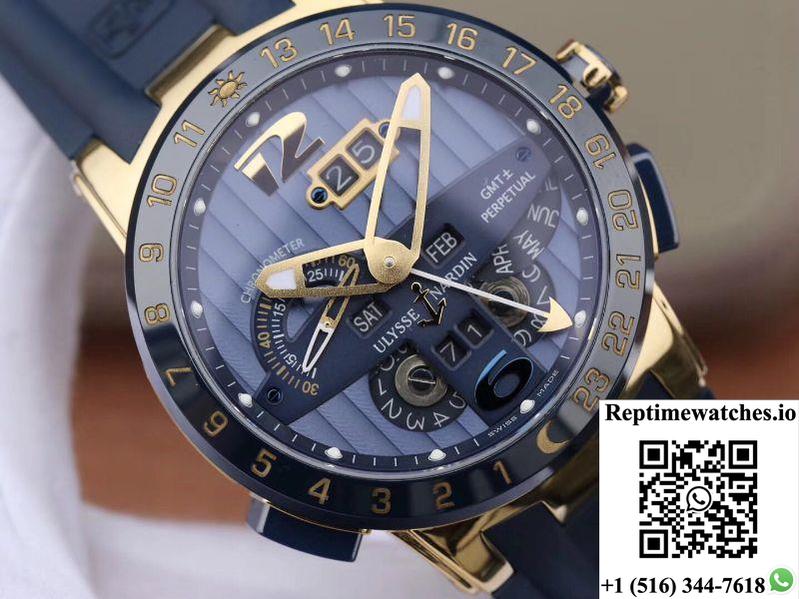 Ulysse Nardin El Toro 322-00-3/Bq All Working Gmt Calendar 18K Yellow Gold Blue Dial-Rep Time Watches