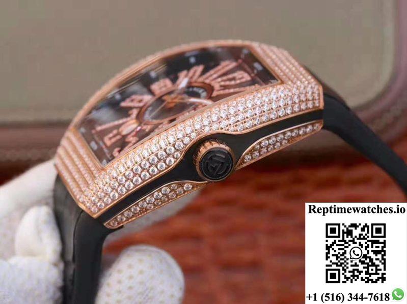 Franck Muller Vanguard 18K Rose Gold V45.Sc.Dt.D.Nbr.Cd.5N.Nr Black Dial-Rep Time Watches