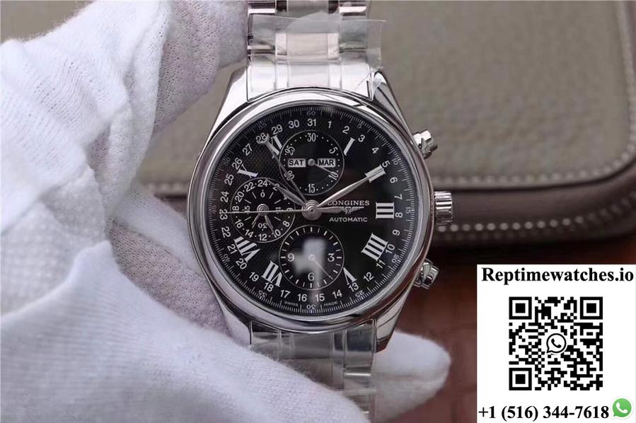 Longines Conquest Classic Chronograph Moonphase Black Dial-Rep Time Watches