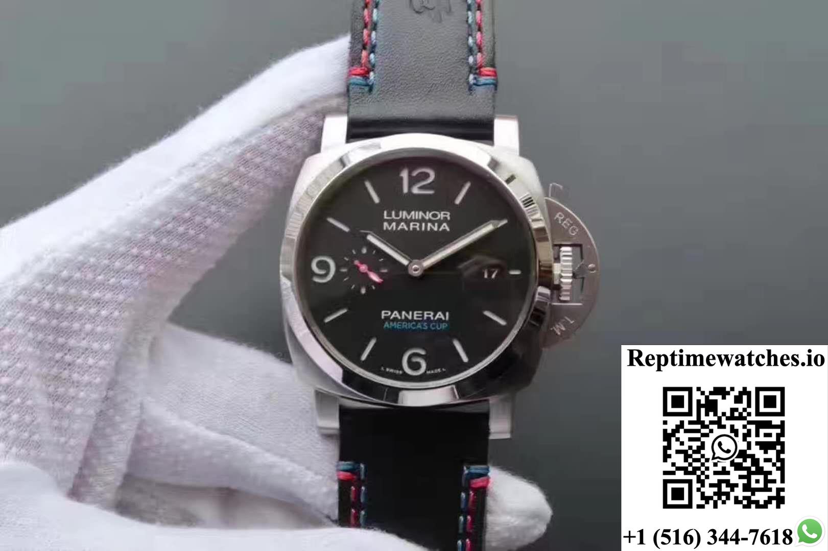 Panerai Luminor Marina 1950 Pam727 Americas Cup 2017 Zf Factory Black Leather Strap Black Dial-Rep Time Watches