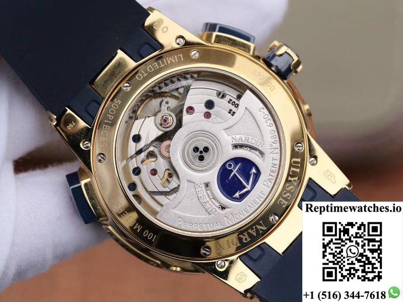Ulysse Nardin El Toro 322-00-3/Bq All Working Gmt Calendar 18K Yellow Gold Blue Dial-Rep Time Watches