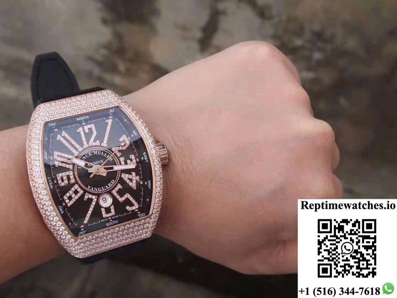 Franck Muller Vanguard 18K Rose Gold V45.Sc.Dt.D.Nbr.Cd.5N.Nr Black Dial-Rep Time Watches