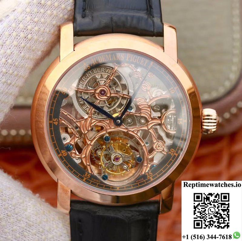 Audemars Piguet Jules Audemars Tourbillon 26357Pt.Zz.D028Cr.01 18K Rose Gold Skeleton Dial-Rep Time Watches