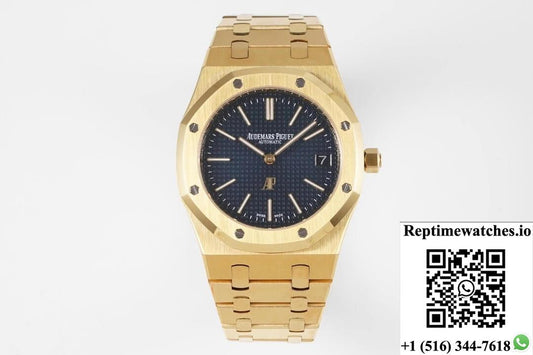 Audemars Piguet Royal Oak 15202Ba.Oo.1240Ba.01 Kz Factory Yellow Gold Blue Dial-Rep Time Watches