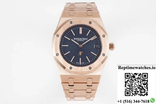 Audemars Piguet Royal Oak 15202Or.Oo.1240Or.01 Kz Factory Rose Gold Blue Dial-Rep Time Watches