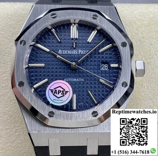 Audemars Piguet Royal Oak 15400 APS Factory Blue Dial Rubber Strap - Watches