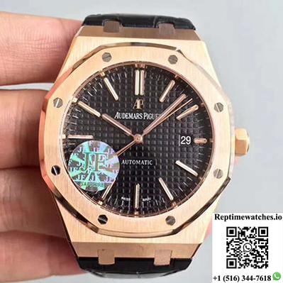 Audemars Piguet Royal Oak 15400 Jf Factory Leather Strap Black Dial-Rep Time Watches