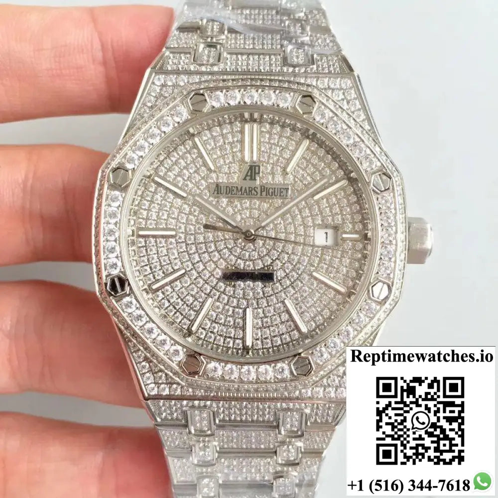 Audemars Piguet Royal Oak 15400.OR Full Diamond White Dial - Watches