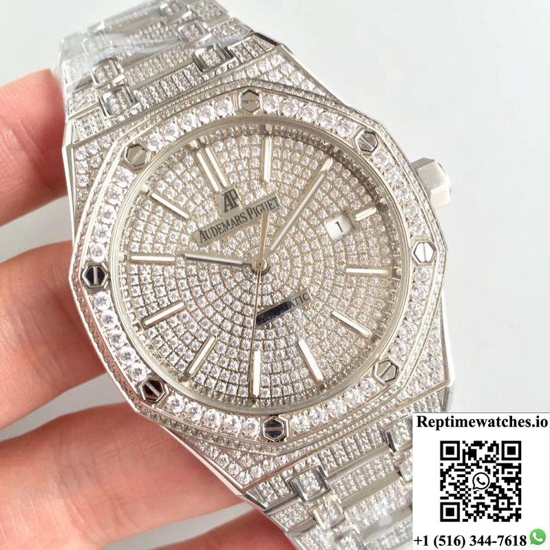 Audemars Piguet Royal Oak 15400.Or Full Diamond White Dial-Rep Time Watches