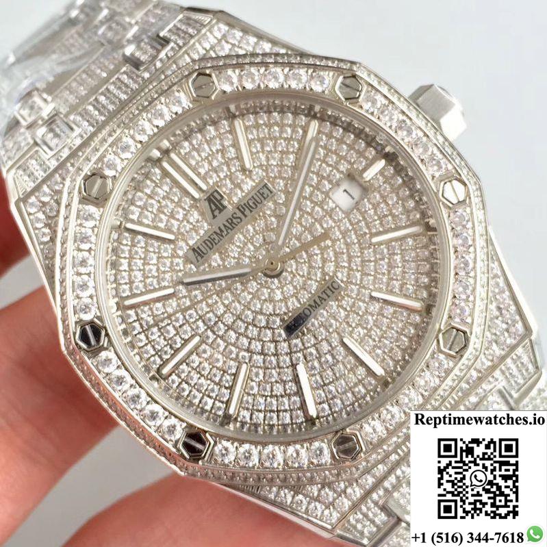 Audemars Piguet Royal Oak 15400.Or Full Diamond White Dial-Rep Time Watches