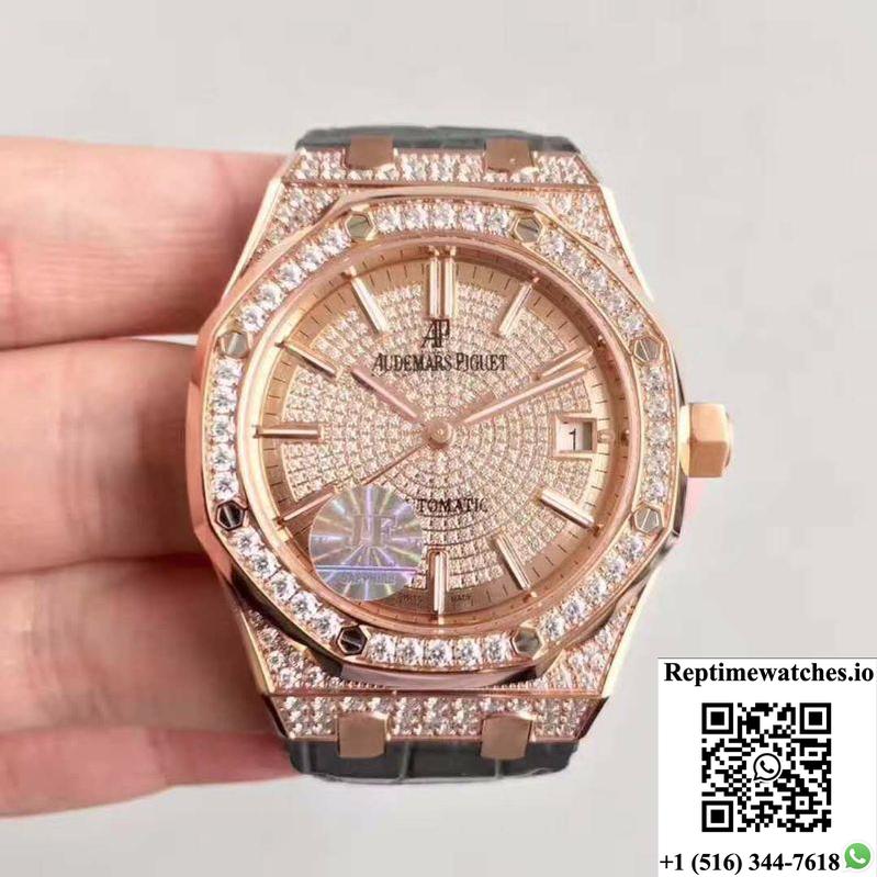 Audemars Piguet Royal Oak 15450 Jf Factory Rose Gold Diamond Dial-Rep Time Watches