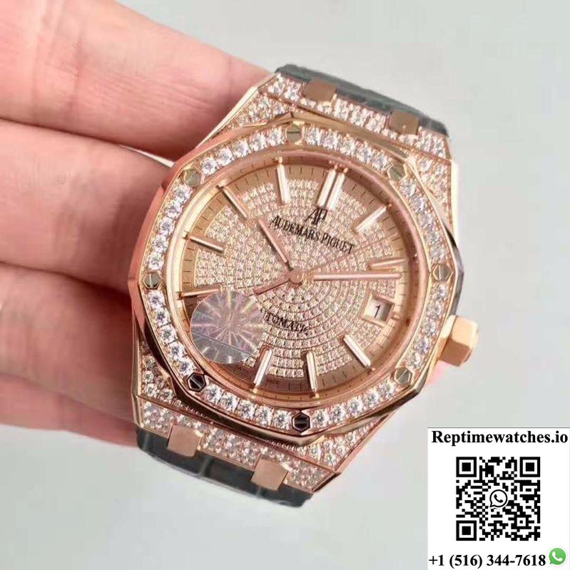 Audemars Piguet Royal Oak 15450 Jf Factory Rose Gold Diamond Dial-Rep Time Watches
