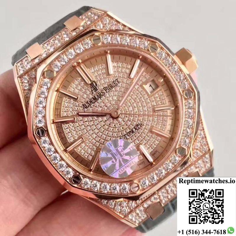 Audemars Piguet Royal Oak 15450 Jf Factory Rose Gold Diamond Dial-Rep Time Watches