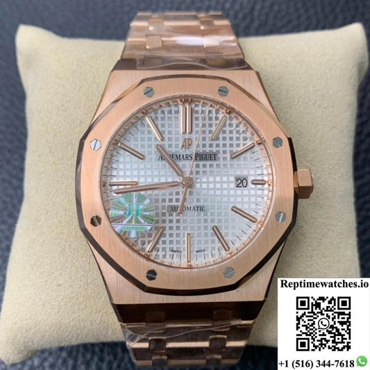 Audemars Piguet Royal Oak 15450 Rose Gold Jf Factory V5 Silver Dial-Rep Time Watches