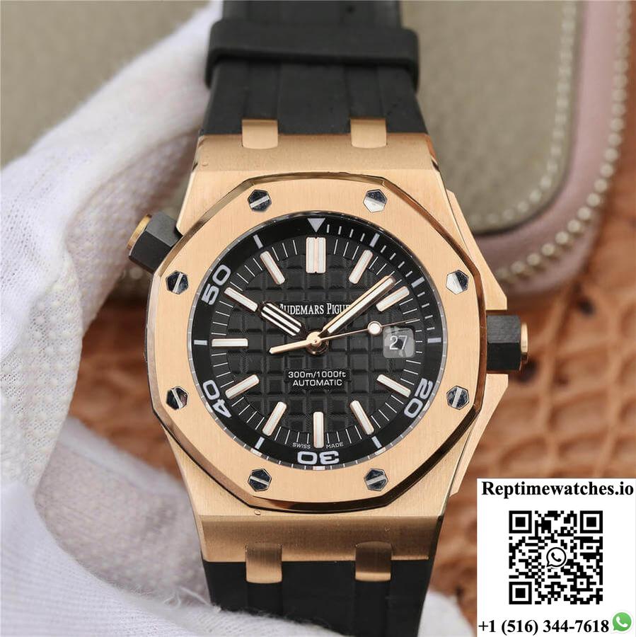 Audemars Piguet Royal Oak Offshore 15710 Jf Factory V8 Rose Gold Black Dial-Rep Time Watches