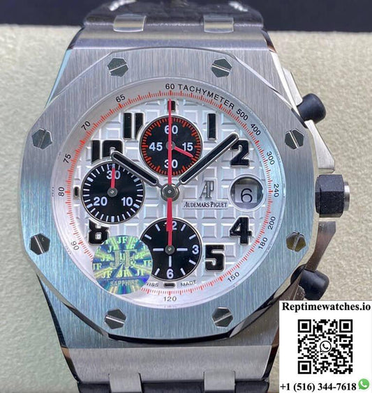Audemars Piguet Royal Oak Offshore Panda 26170St.Oo.D101Cr.02 Black Leather Strap Jf Factory V2 White Dial-Rep Time Watches