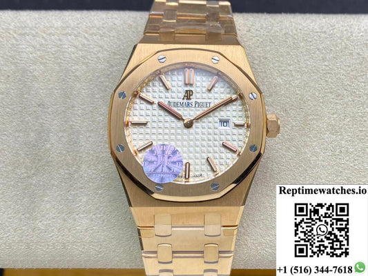 Audemars Piguet Royal Oak Quartz 67650Or.Oo.1261Or.01 Jf Factory White Dial-Rep Time Watches