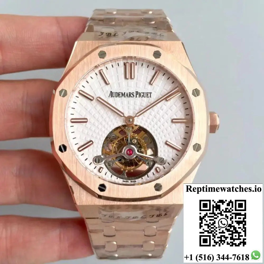 Audemars Piguet Royal Oak Rose Gold Tourbillon Extra Thin 26522 R8 Factory White Dial - Watches