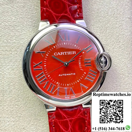Ballon Bleu De Cartier 36MM 3K Factory Red Leather Strap AI Factory