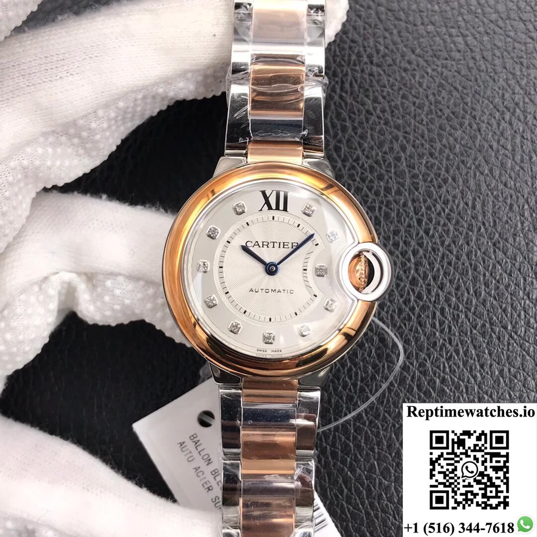 Ballon Bleu De Cartier Ladies 28Mm V6 Factory V8 Rose Gold Bezel-Rep Time Watches