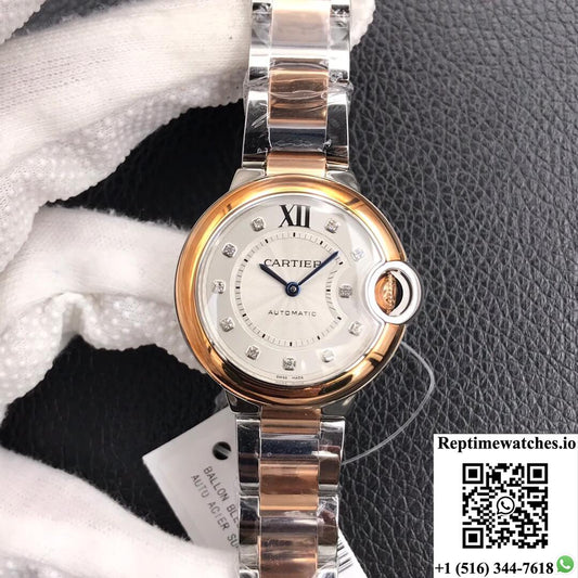 Ballon Bleu De Cartier Ladies 28Mm V6 Factory V8 Rose Gold Bezel-Rep Time Watches