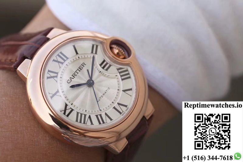 Ballon Bleu De Cartier Ladies 33Mm V6 Factory 18K Rose Gold Case White Dial-Rep Time Watches