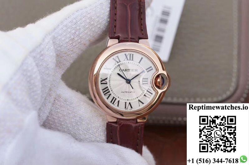 Ballon Bleu De Cartier Ladies 33Mm V6 Factory 18K Rose Gold Case White Dial-Rep Time Watches