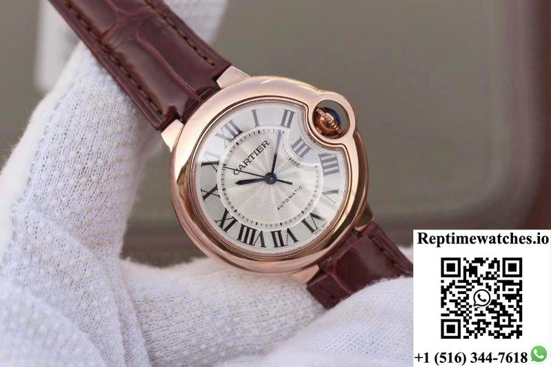 Ballon Bleu De Cartier Ladies 33Mm V6 Factory 18K Rose Gold Case White Dial-Rep Time Watches